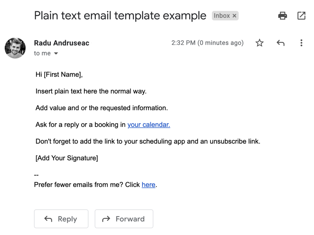 Plain text email sequence template flowtimize
